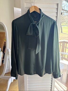 Quince Silk Tie Neck  blouse Women’s Size XL Color Forest Green
